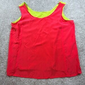 Diane Gilman 100% Silk Reversible Tank Top Lime Green Coral Sleeveless Blouse L